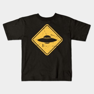 Vintage UFO Warning Sign Kids T-Shirt